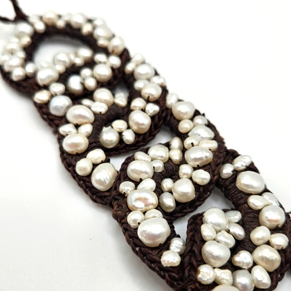 VINTAGE Unique Handmade Woven Wide Bracelet Freshwater Pearls - Picture 6 of 8